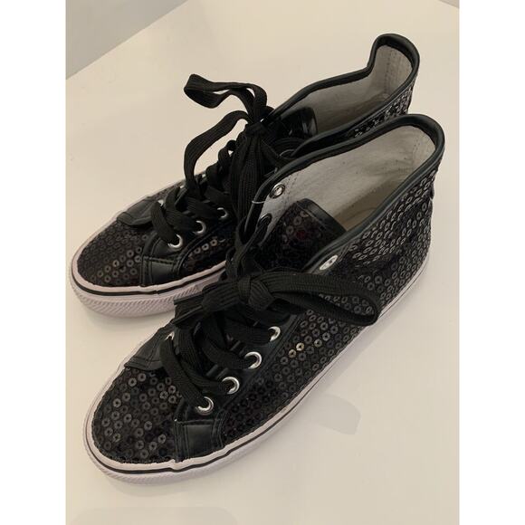 6M Balera Girls Hip Hop Black Sequin High Top Sneakers - Picture 9 of 11